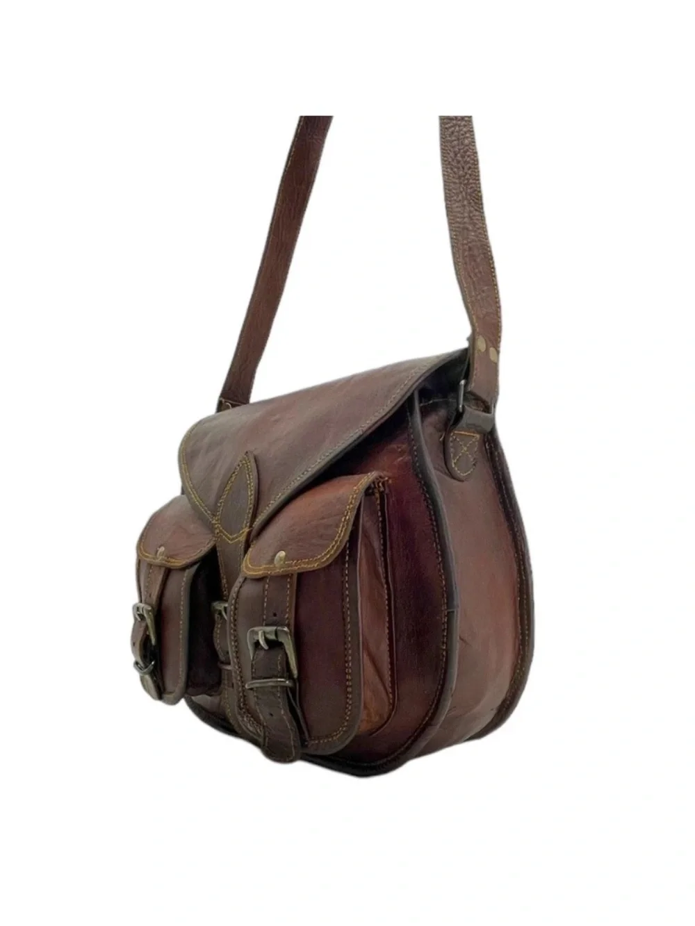 Vintage 70's Leather Shoulder Crossbody Travel Bag